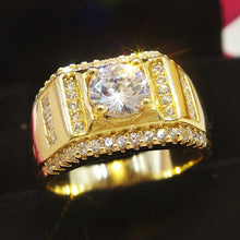 Load image into Gallery viewer, Fashion New Style Gold Plated + AAA Zircon Inlaid Rhinestone Men Diamond Ring, Size: 11, Diameter: 20.6mm, Perimeter: 64.6mm, Diameter: 20.6mm