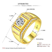 Load image into Gallery viewer, Fashion New Style Gold Plated + AAA Zircon Inlaid Rhinestone Men Diamond Ring, Size: 11, Diameter: 20.6mm, Perimeter: 64.6mm, Diameter: 20.6mm