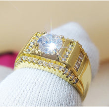 Load image into Gallery viewer, Fashion New Style Gold Plated + AAA Zircon Inlaid Rhinestone Men Diamond Ring, Size: 11, Diameter: 20.6mm, Perimeter: 64.6mm, Diameter: 20.6mm