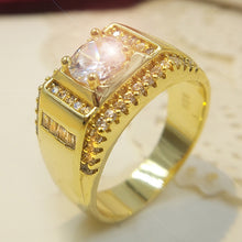 Load image into Gallery viewer, Fashion New Style Gold Plated + AAA Zircon Inlaid Rhinestone Men Diamond Ring, Size: 12, Diameter: 21.4mm, Perimeter: 67.2mm, Diameter: 21.4mm