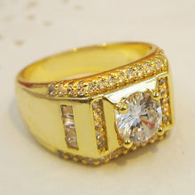 Load image into Gallery viewer, Fashion New Style Gold Plated + AAA Zircon Inlaid Rhinestone Men Diamond Ring, Size: 12, Diameter: 21.4mm, Perimeter: 67.2mm, Diameter: 21.4mm