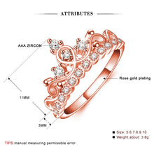 Load image into Gallery viewer, Princess Queen Crown-shaped Rose Gold Plated Zircon Ring, US Size: 7, Diameter: 17.3mm, Perimeter: 54.4mm, 7