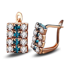 Load image into Gallery viewer, 1 Pair Of 18 k Gold Rectangle Shape Sterling Silver Crystal Stud Earring For Women, 16*9 mm(Gold)
