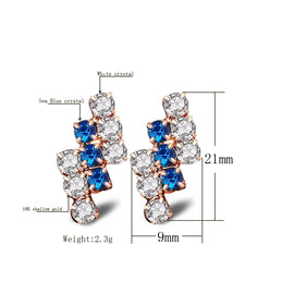 1 Pair Of 18 k Gold Irregular Geometrical Sterling Silver Crystal Stud Earring For Women, 21*9 mm, Blue, Red