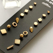 Load image into Gallery viewer, 9 Pair Sets Assorted Multiple Stud Earrings Jewelry Set With Card For Women And Girls, Gold, Silver