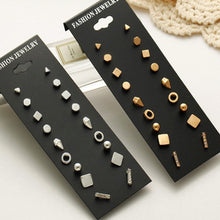 Load image into Gallery viewer, 9 Pair Sets Assorted Multiple Stud Earrings Jewelry Set With Card For Women And Girls, Gold, Silver