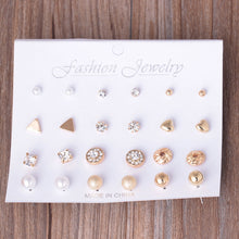 Load image into Gallery viewer, 12 Pair Sets Assorted Multiple Stud Earings Jewelry Set With Card For Women And Girls(Silver), Gold, Silver