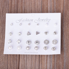 Load image into Gallery viewer, 12 Pair Sets Assorted Multiple Stud Earings Jewelry Set With Card For Women And Girls(Silver), Gold, Silver