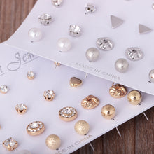 Load image into Gallery viewer, 12 Pair Sets Assorted Multiple Stud Earings Jewelry Set With Card For Women And Girls(Silver), Gold, Silver