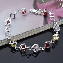 Load image into Gallery viewer, Hollow Checkered Colorful Rhinestone Fashion Silver Bracelet(Silver)