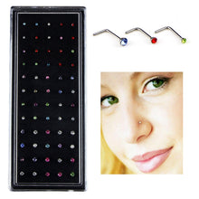 Load image into Gallery viewer, 60 PCS Color Mixed Diamond Shape Stainless Steel Nose Stud Rings L Shaped Piercing Jewelry,Pin Length: 7mm, pin diameter: 0.6mm (Color), Colour (60 PCS), White (60 PCS)