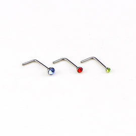 60 PCS Color Mixed Diamond Shape Stainless Steel Nose Stud Rings L Shaped Piercing Jewelry,Pin Length: 7mm, pin diameter: 0.6mm (Color), Colour (60 PCS), White (60 PCS)
