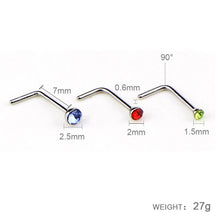 Load image into Gallery viewer, 60 PCS Color Mixed Diamond Shape Stainless Steel Nose Stud Rings L Shaped Piercing Jewelry,Pin Length: 7mm, pin diameter: 0.6mm (Color), Colour (60 PCS), White (60 PCS)