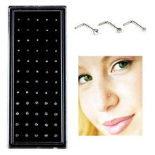 Load image into Gallery viewer, 60 PCS Color Mixed Diamond Shape Stainless Steel Nose Stud Rings L Shaped Piercing Jewelry,Pin Length: 7mm, pin diameter: 0.6mm (Color), Colour (60 PCS), White (60 PCS)