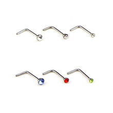 Load image into Gallery viewer, 60 PCS Color Mixed Diamond Shape Stainless Steel Nose Stud Rings L Shaped Piercing Jewelry,Pin Length: 7mm, pin diameter: 0.6mm (Color), Colour (60 PCS), White (60 PCS)