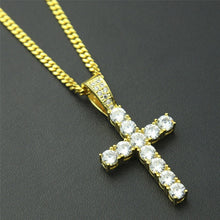 Load image into Gallery viewer, Hip Hop Claw Set Premium Zircon Cross Pendant Necklace(Gold)