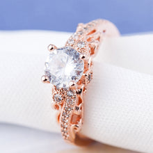 Load image into Gallery viewer, 1 Pair Women Fashion Micro-inlaid Zircon Engagement Ring Princess Queen Aristocratic Temperament Couple Ring(Rose Gold US size: 7), US size: 7