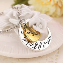 Load image into Gallery viewer, Half-Moon-Shaped Alloy Plated Pendant Necklace With Greetings Engraved At The Backside For Family, Diameter 3cm, Perimeter 9.4cm(Silver+Gold For daughter), For daughter