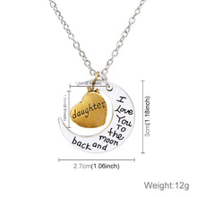 Load image into Gallery viewer, Half-Moon-Shaped Alloy Plated Pendant Necklace With Greetings Engraved At The Backside For Family, Diameter 3cm, Perimeter 9.4cm(Silver+Gold For daughter), For daughter