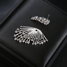 Load image into Gallery viewer, 1 PCS Women Diamond-shape Silver Flower Fan-sharped Asymmetric Stud Earrings