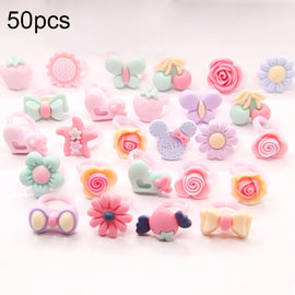 50 PCS Children Cute Cartoon Resin Flower Animal Heart Bow-knot Ring, Frosted Surface, Frosted Surface, 50 PCS