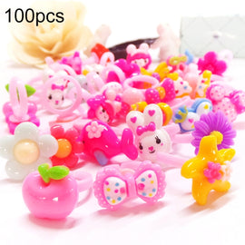 100 PCS Children Cute Cartoon Resin Flower Animal Heart Bow-knot Ring, Smooth Surface, Smooth Surface, 100 PCS