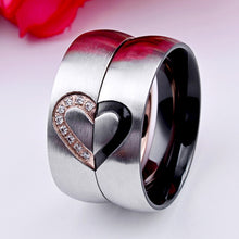 Load image into Gallery viewer, Fashion Rhinestone Love Heart Splice Couples Ring Fine Titanium Steel Ring for Men and Women(Gold with Diamond, US Size: 7), Gold with Diamond, US Size: 7