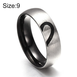 Fashion Rhinestone Love Heart Splice Couples Ring Fine Titanium Steel Ring for Men and Women(Silver without Diamond, US Size: 9), Silver without Diamond, US Size: 9