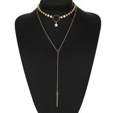 Load image into Gallery viewer, Simple Sexy Handmade Sequins Star Tassels Circle Clavicle Chain Long Pendant Double-layer Chain, Double-layer Chain