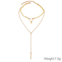 Load image into Gallery viewer, Simple Sexy Handmade Sequins Star Tassels Circle Clavicle Chain Long Pendant Double-layer Chain, Double-layer Chain