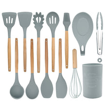 Load image into Gallery viewer, 13 in 1 Silicone Wood Handle Heat-resistant Cooking Cutlery Sets Kitchen Tools with Small Container, 13 in 1, with Small Container