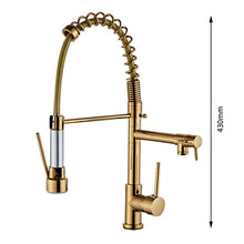 Load image into Gallery viewer, Copper Pull Type Large Spring Double Outlet Kitchen Sink Hot Cold Faucet, Gold