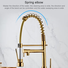 Load image into Gallery viewer, Copper Pull Type Large Spring Double Outlet Kitchen Sink Hot Cold Faucet, Gold