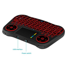 Load image into Gallery viewer, MT08 2.4GHz Mini Wireless Air Mouse QWERTY Keyboard with Colorful Backlight &amp; Touchpad &amp; Multimedia Control for PC, TV, MT08