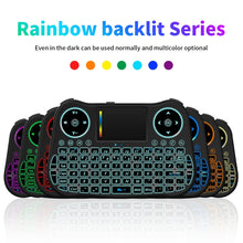 Load image into Gallery viewer, MT08 2.4GHz Mini Wireless Air Mouse QWERTY Keyboard with Colorful Backlight &amp; Touchpad &amp; Multimedia Control for PC, TV, MT08