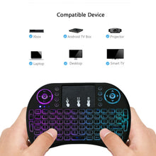 Load image into Gallery viewer, 2.4GHz Mini i8 Wireless QWERTY Keyboard with Colorful Backlight &amp; Touchpad &amp; Multimedia Control for PC, Android TV BOX, X-BOX Player, Smartphones, Change Colorful Backlight