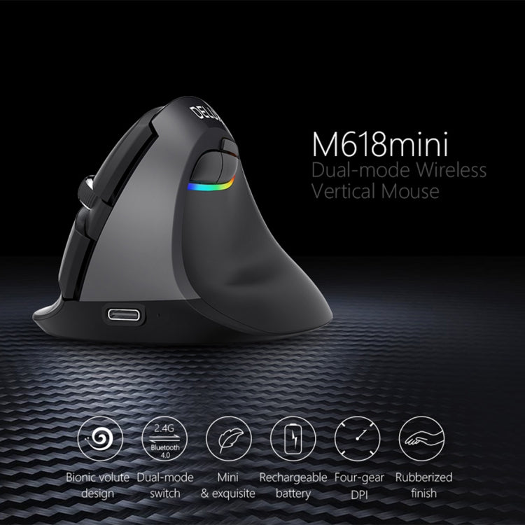 DELUX M618 Mini 2.4G Wireless 2400DPI USB Rechargeable Ergonomic Vertical Mouse, M618 Pink, M618 Grey