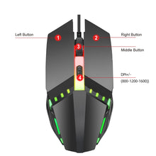 Load image into Gallery viewer, HXSJ S200 USB2.0 1600dpi Adjustable 4-Keys Colorful Glowing Wired Gaming Mouse, Length: 1.5m
