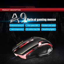 Load image into Gallery viewer, Apedra iMICE A9 High Precision Gaming Mouse LED four color controlled breathing light USB 6 Buttons 3200 DPI Wired Optical Gaming Mouse for Computer PC Laptop, iMICE A9