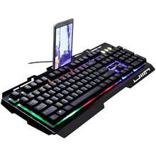 Load image into Gallery viewer, ZGB G700 104 Keys USB Wired Mechanical Feel Glowing Metal Panel Suspension Gaming Keyboard with Phone Holder