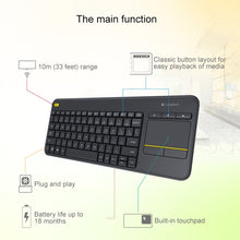 Load image into Gallery viewer, Logitech K400 Plus 2.4GHz Wireless Touch Control Keyboard, Wireless Range: 10m, Logitech K400 Plus