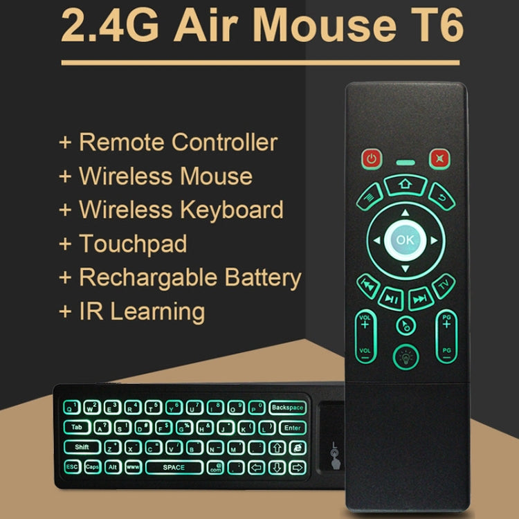 T6 Colorful Light Version Air Mouse 2.4GHz Wireless Keyboard Remote Controller with Touchpad & IR Learning for PC, Android TV Box / Smart TV, Multi-media Devices, T6