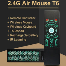 Load image into Gallery viewer, T6 Colorful Light Version Air Mouse 2.4GHz Wireless Keyboard Remote Controller with Touchpad &amp; IR Learning for PC, Android TV Box / Smart TV, Multi-media Devices, T6