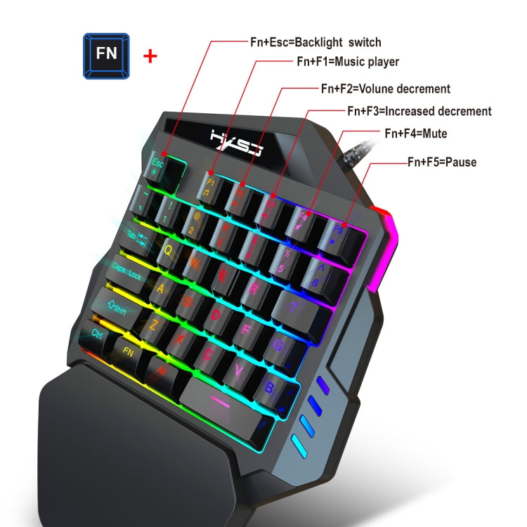 HXSJ V100 Universal One-hand 35-Keys Mechanical Blue Axis Seven-color Backlight Wired Gaming Keyboard, Length: 1.6m