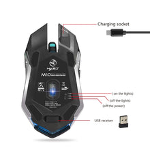 Load image into Gallery viewer, HXSJ M10 2.4GHz 6-keys USB Rechargeable Colorful Lighting Ergonomic 2400DPI Wireless Optical Gaming Mouse for Desktop Computers, M10