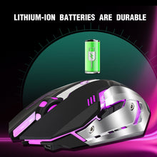 Load image into Gallery viewer, HXSJ M10 2.4GHz 6-keys USB Rechargeable Colorful Lighting Ergonomic 2400DPI Wireless Optical Gaming Mouse for Desktop Computers, M10