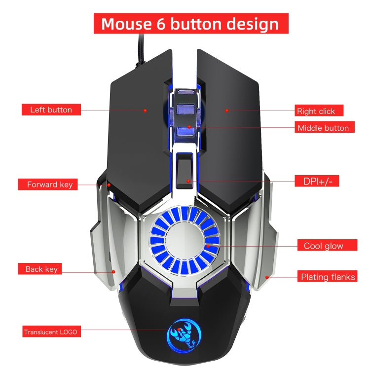 HXSJ J700 Colorful Lighting Programmable E-sports Gaming Wired Mouse, J700