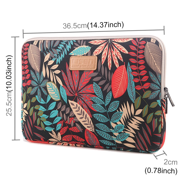 Lisen 14 inch Sleeve Case Colorful Leaves Zipper Briefcase Carrying Bag for Macbook, Samsung, Lenovo, Sony, DELL Alienware, CHUWI, ASUS, HP, 14 inch and Below Laptops, 14 inch