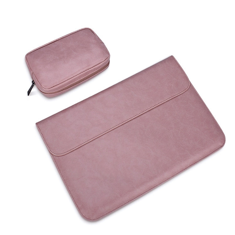 PU01S PU Leather Horizontal Invisible Magnetic Buckle Laptop Inner Bag for 15.4 inch laptops, with Small Bag, 15.4 inch with Small Bag