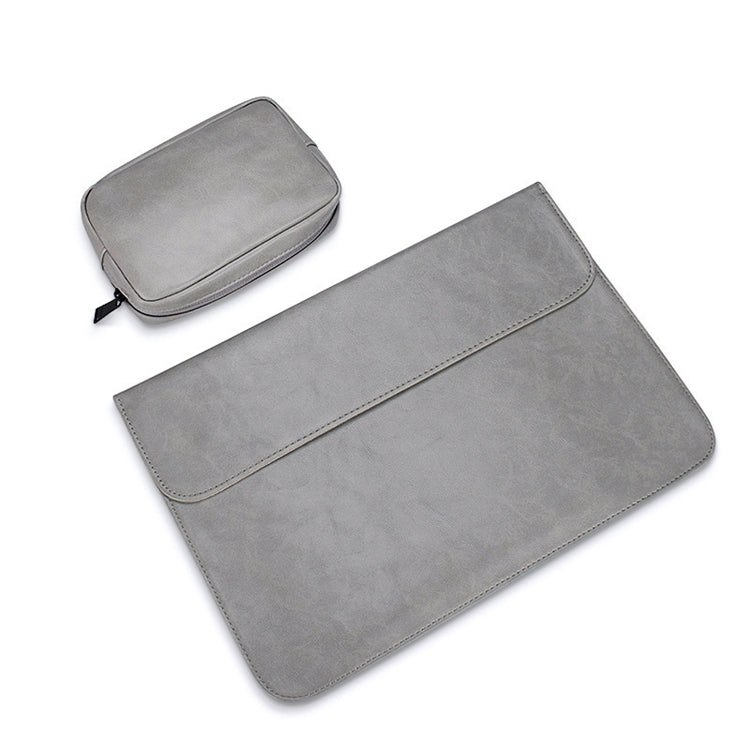PU01S PU Leather Horizontal Invisible Magnetic Buckle Laptop Inner Bag for 15.4 inch laptops, with Small Bag, 15.4 inch with Small Bag